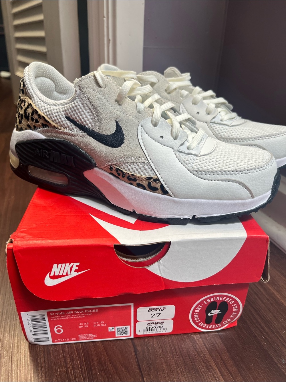 Nike Air Max Excee White Black with Leopard Print Accents
